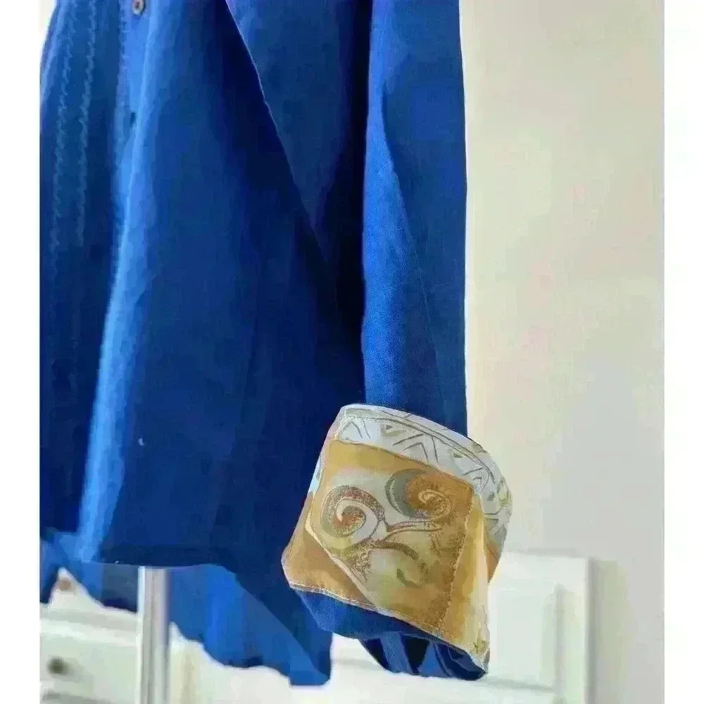 Vintage American Blues Embroidered Men’s Shirt XL Linen Mexico Long sleeve Blue